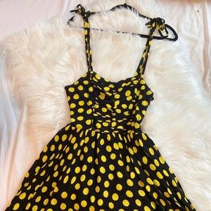 UO Urban Outfitters Ronnie Ruched Black & Yellow Polka Dot Romper Dress Size S